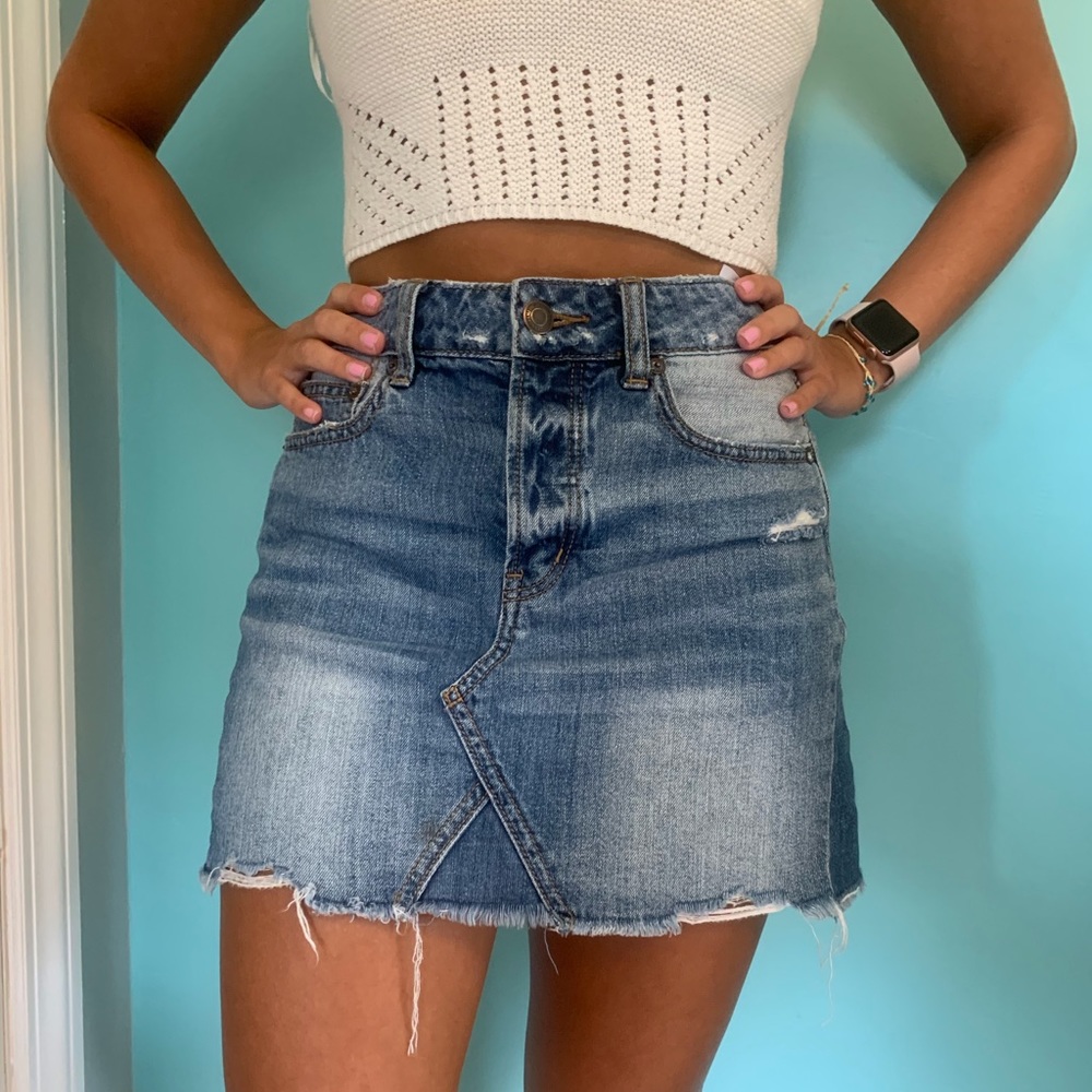 High waisted denim skirt